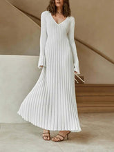 画像をギャラリービューアに読み込む, V Neck Flounce Sleeve Pit Strip Knitting Maxi Dress