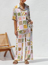 Carica l&#39;immagine nel visualizzatore di Gallery, Multicolor Printed Casual Holiday Ethnic Style Top Wide Leg Pants Suit