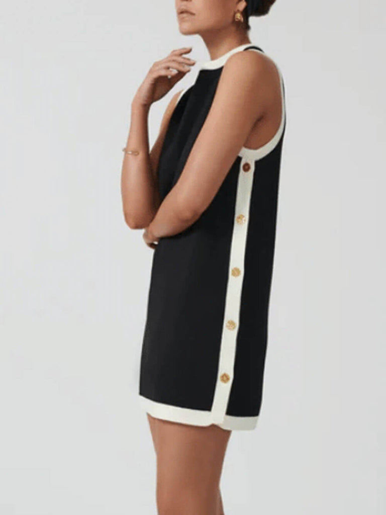 Button Sleeveless Mini Dress