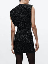 Load image into Gallery viewer, Shoulder Pads Sequin Dress