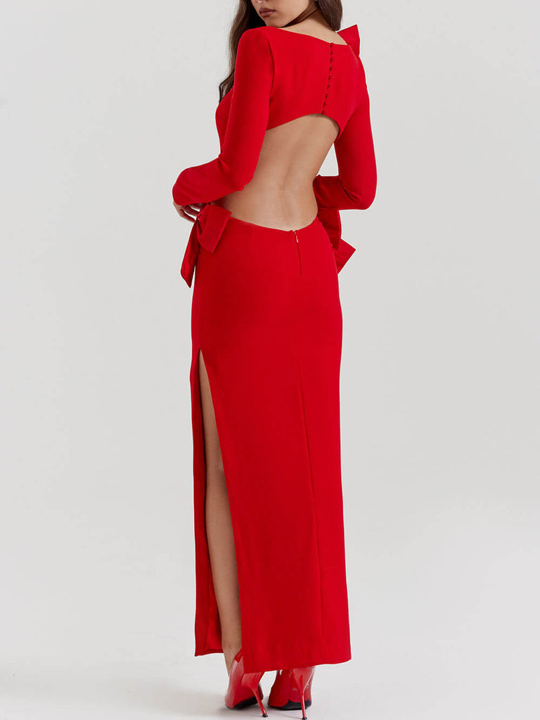 Robe longue à nœud rouge