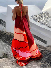 Load image into Gallery viewer, Summer Vacation Style Halter Neck Printed Backless A-Line Maxi Dress