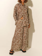 Load image into Gallery viewer, Button Open Collar Loose Zebra Print Drawstring Wide Leg Pants-Set