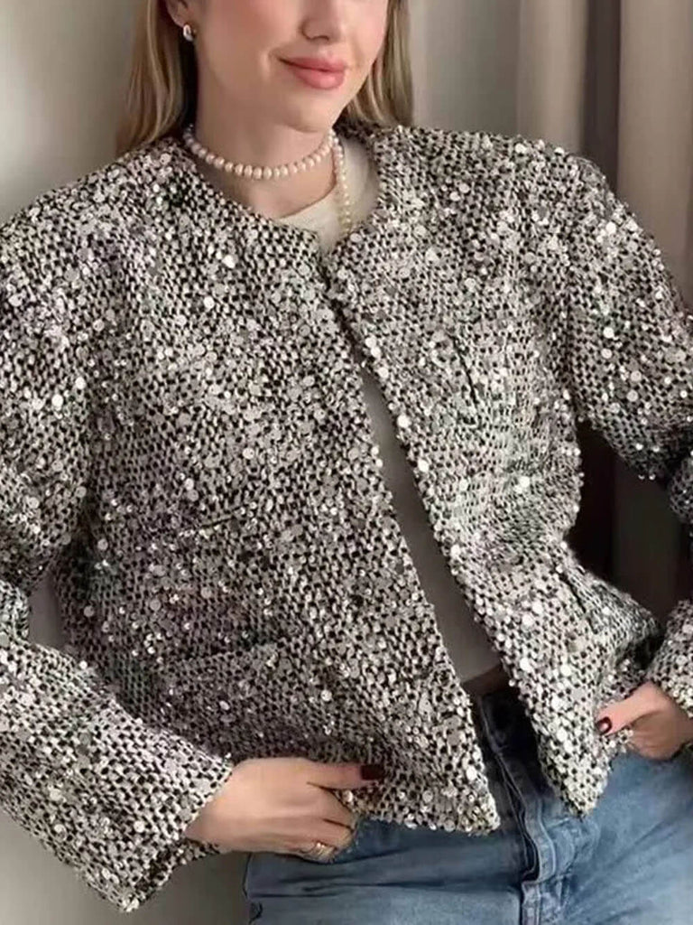 Veste à paillettes argentées métallisées