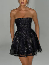 Load image into Gallery viewer, Sequin Bow Strapless Mini Dress