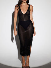 Laden Sie das Bild in den Galerie-Viewer, Black Sequin Midi Dress