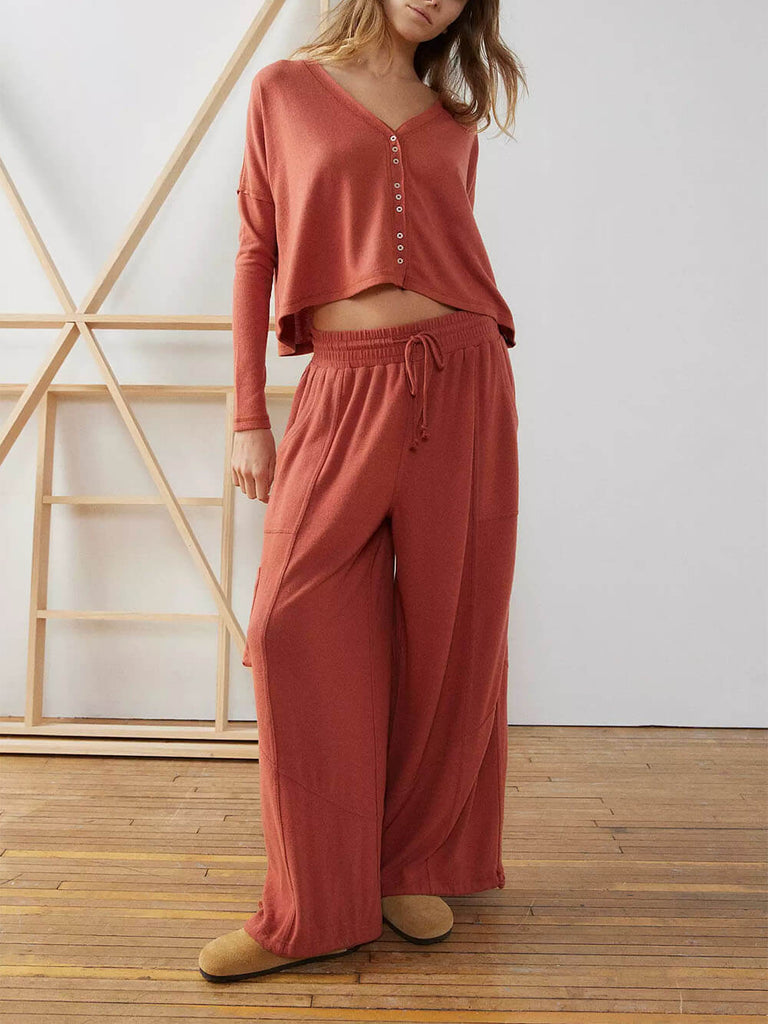 Lazy Style Loose Buttoned Loungewear Suit