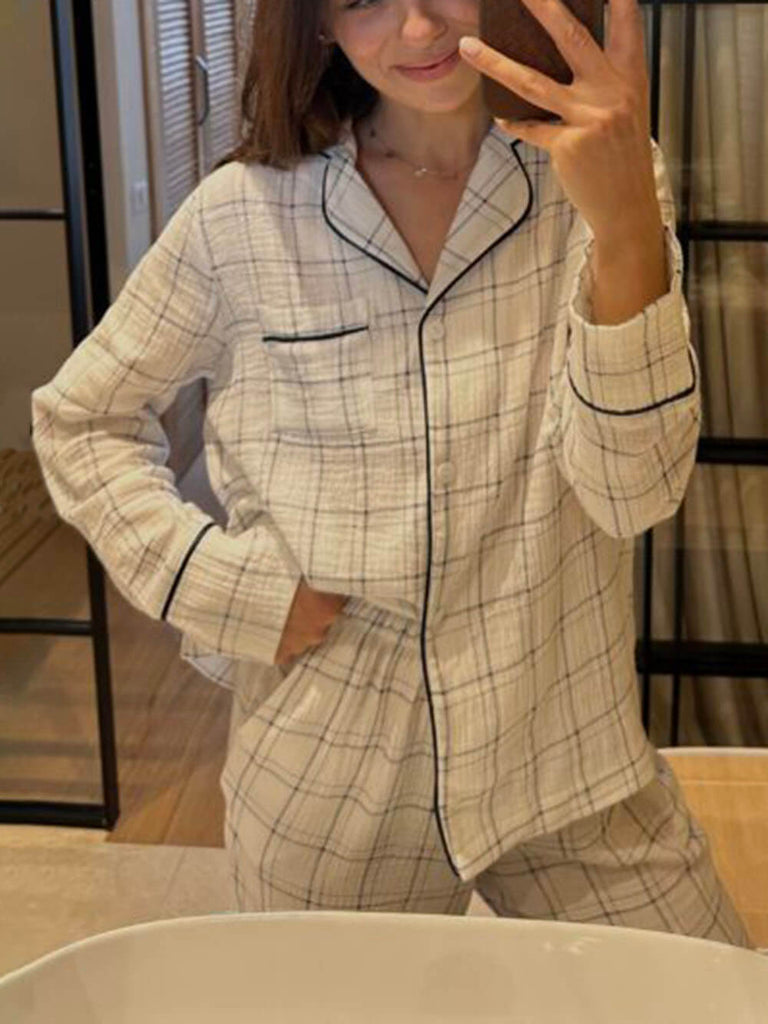 Plaid Loose Patchwork Pajama Set