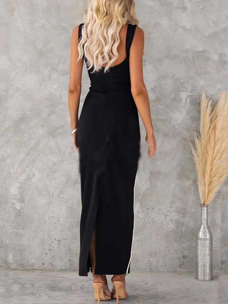 In The Heads Turn Line Trim Bodycon Stretch Maxi Dress