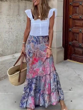 Indlæs billede til gallerivisning Bohemian Print Elastic Waist Tassel Maxi Skirt