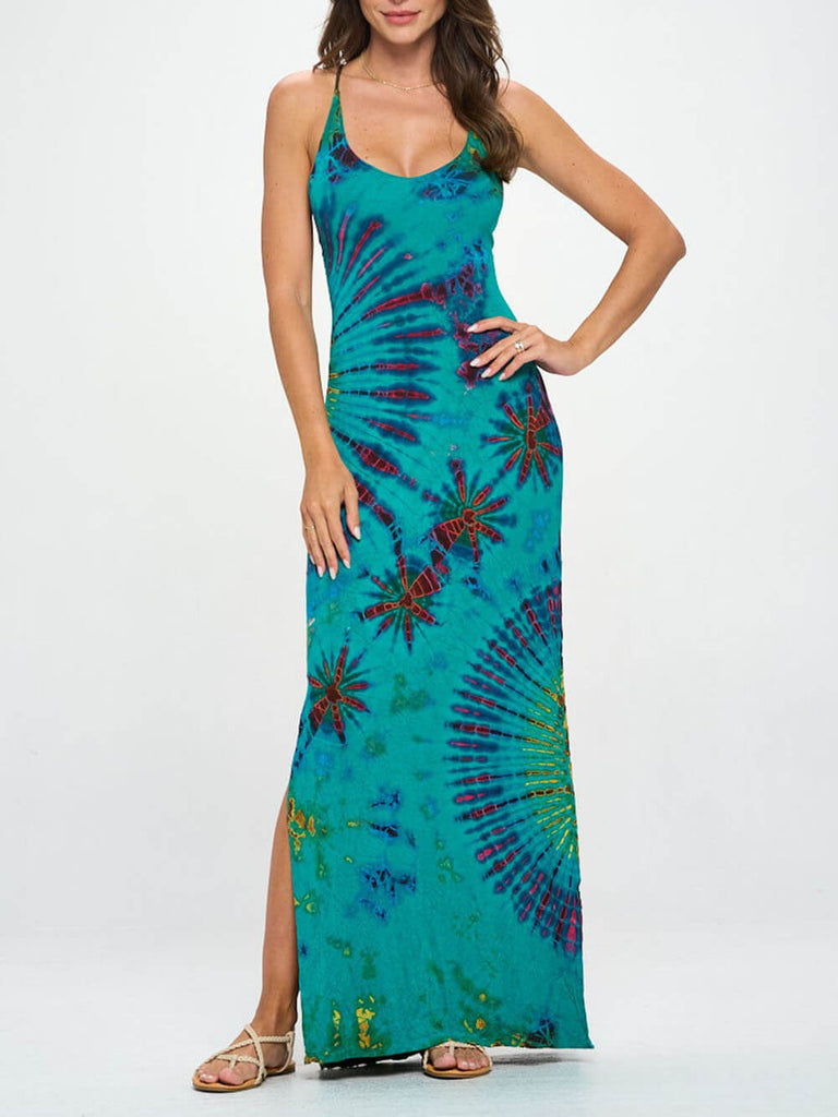 Vacay-Mode Tie Dye Spandex Maxi Dress