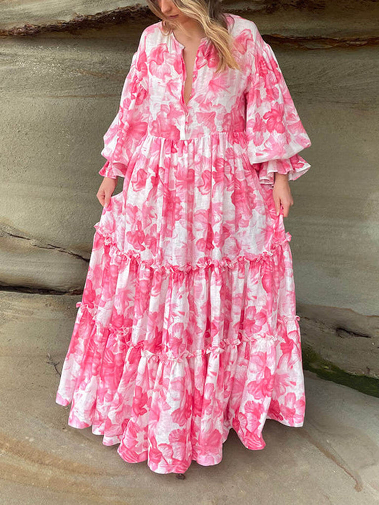 Robe longue à volants à imprimé floral de style bohème pour fille