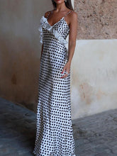 Load image into Gallery viewer, Fantasy Polka Dot Print Guipure Ruffled Suspender Maxi  Dress