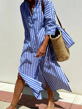 Load image into Gallery viewer, Splendor Stripes Printed Button Half Sleeve Belt Shirt Midi Dress