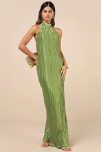 Load image into Gallery viewer, Gwenny Lime Green Satin Plisse Maxi Dress