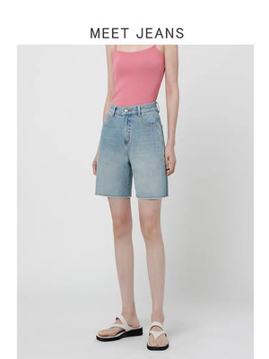High-Waist Stretch Denim Shorts