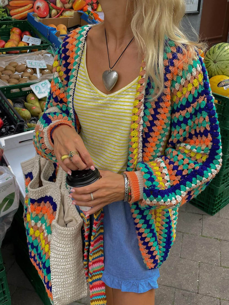 Rainbow Stripe Crochet Loose Cardigan