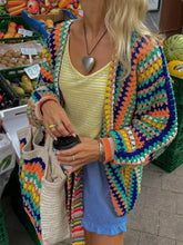 Indlæs billede til gallerivisning Rainbow Stripe Crochet Loose Cardigan