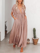 Carica l&#39;immagine nel visualizzatore di Gallery, Button Cotton Linen Perfect Beach Boho Maxi Dress