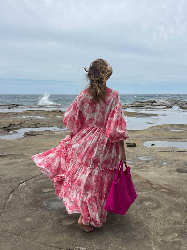 Robe longue à volants à imprimé floral de style bohème pour fille