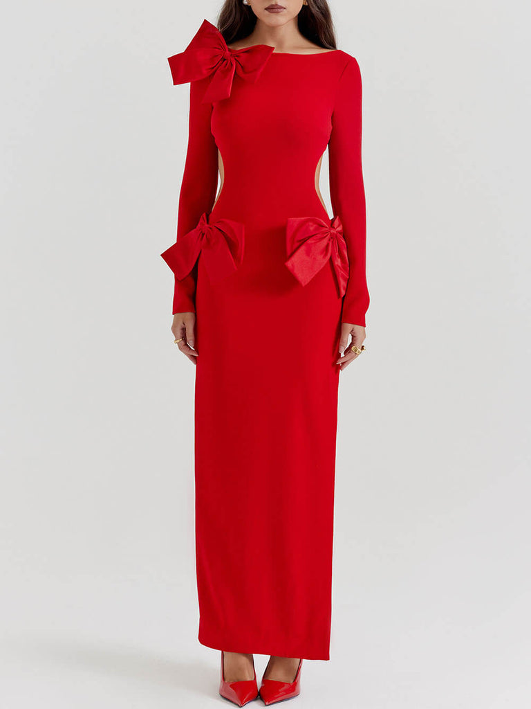 Robe longue à nœud rouge