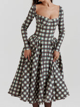 Load image into Gallery viewer, Red Tartan Corset Midi Dress