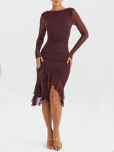 Load image into Gallery viewer, Wine Ruffle Midi Dress