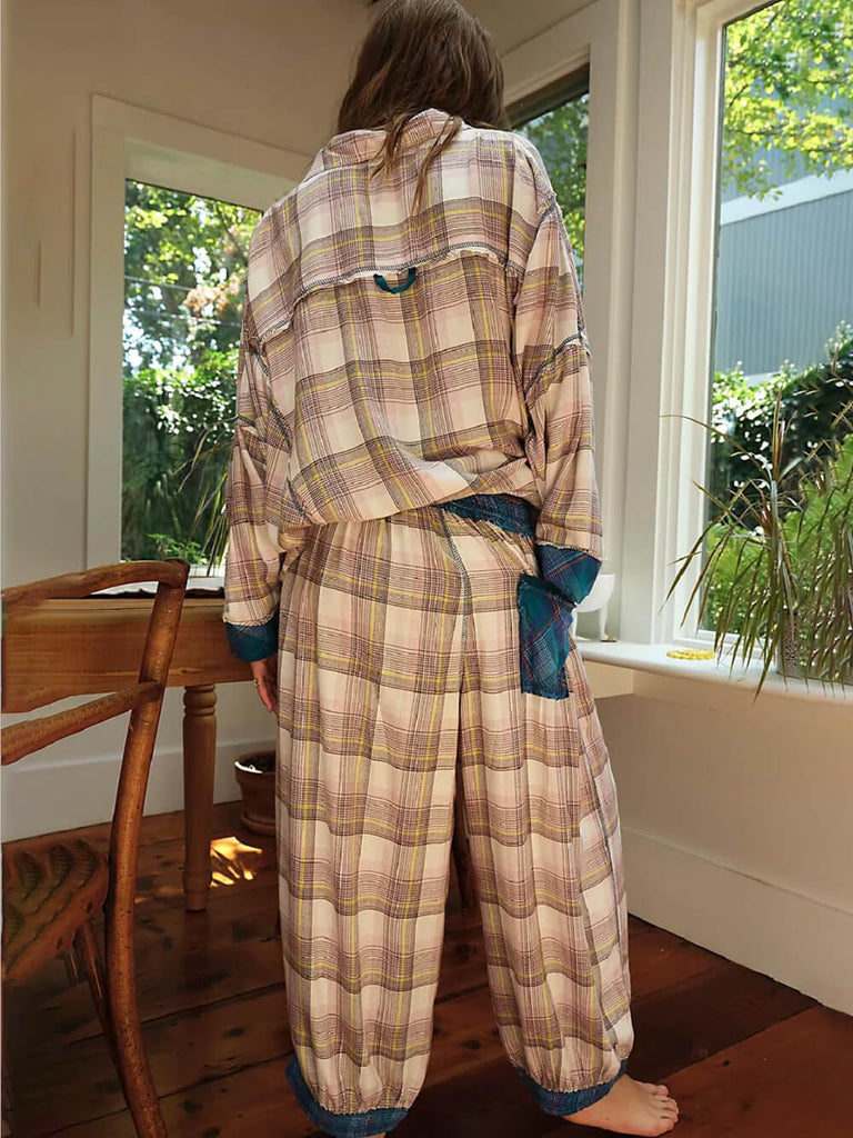 Loose Plaid Buttoned Pajama Set