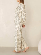 Load image into Gallery viewer, Loose Printed Brown Trim Patchwork Pajama Set