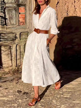 Laden Sie das Bild in den Galerie-Viewer, Check Print Belt Button Pocket Long Sleeve Midi Dress