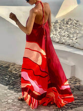 Load image into Gallery viewer, Summer Vacation Style Halter Neck Printed Backless A-Line Maxi Dress