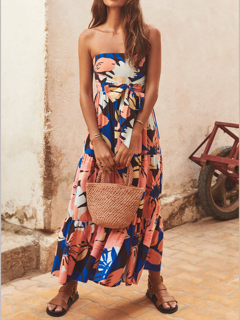 Strapless Printed Maxi Dress