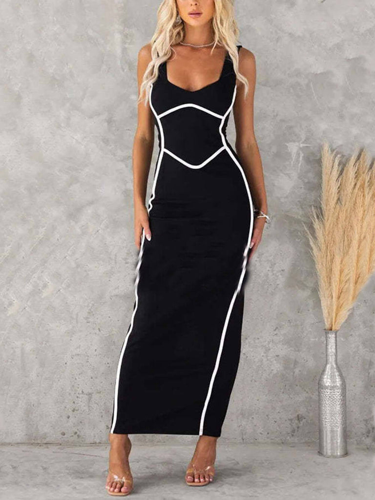 In The Heads Turn Line Trim Bodycon Stretch Maxi Dress