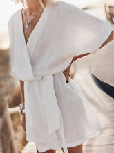 Indlæs billede til gallerivisning Breezy Leisure Pocketed Belt Kimono Mini Dress