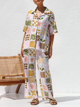 Laden Sie das Bild in den Galerie-Viewer, Multicolor Printed Casual Holiday Ethnic Style Top Wide Leg Pants Suit