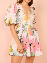 Load image into Gallery viewer, Floral Print Puff Sleeve Pocketed Mini Dress