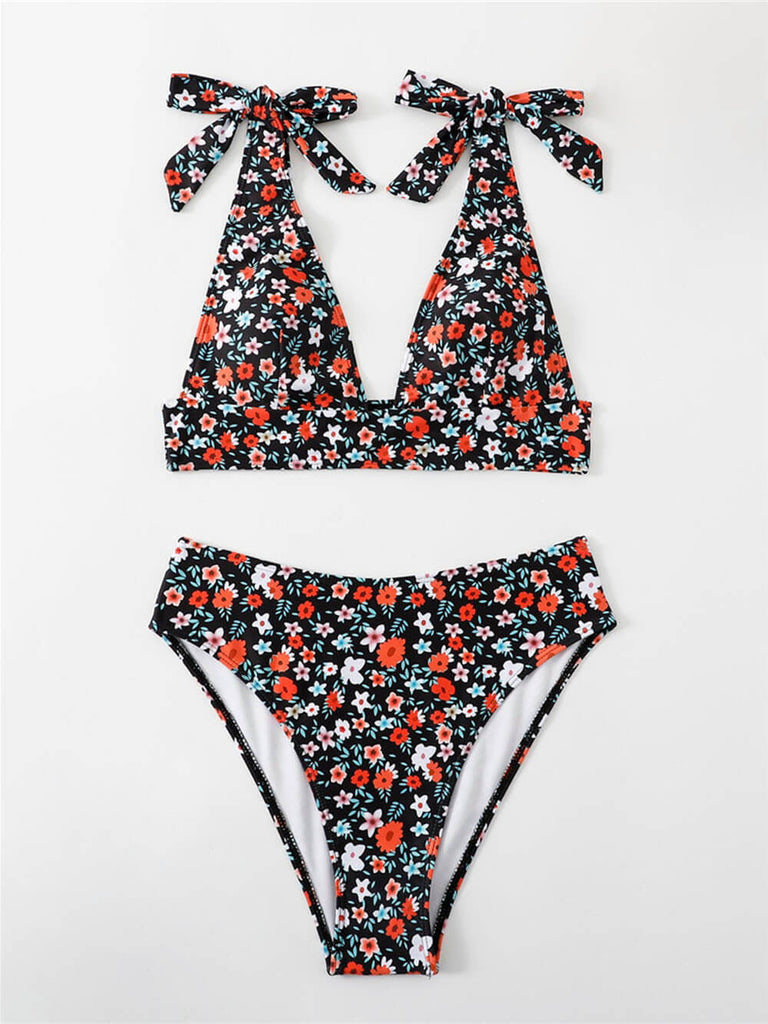 Ensemble bikini sexy à imprimé floral et à boutons