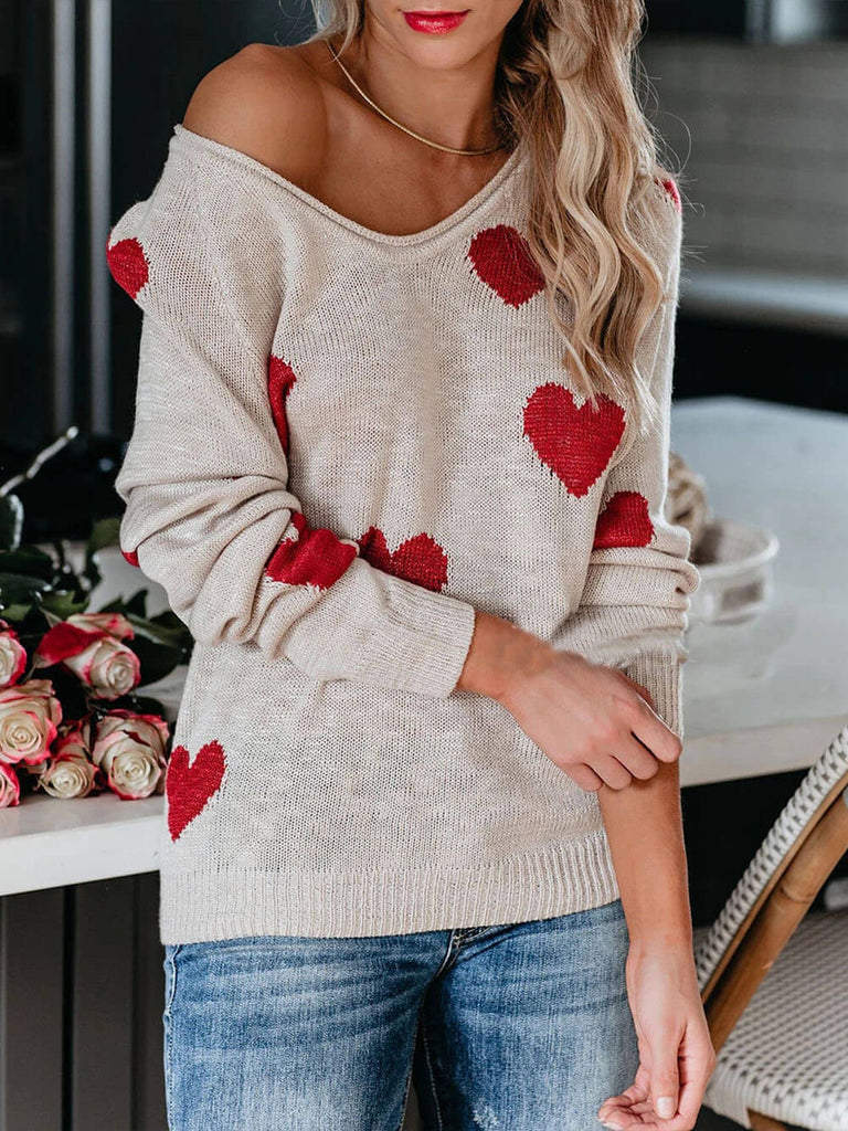 Loose Love Valentine's Day V-Neck Sweater