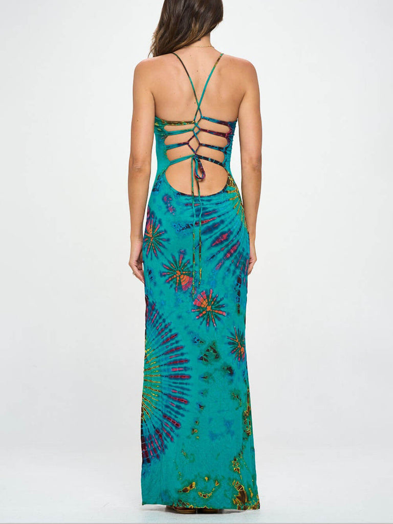 Vacay-Mode Tie Dye Spandex Maxi Dress