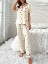 Indlæs billede til gallerivisning Cherry Print Contrast Piping Blouse &amp; Pants Pajamas Set