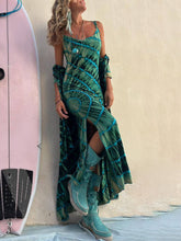 Load image into Gallery viewer, Boho Tie-dye Print Slit Midi Dress