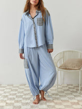 Load image into Gallery viewer, Sky Blue Loose Splice Pajama Set