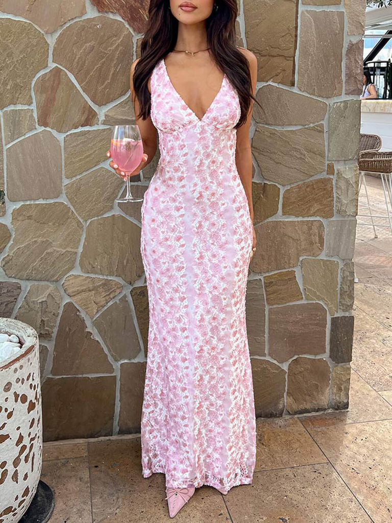 Robe longue en dentelle rose Farida