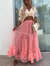 Carica l&#39;immagine nel visualizzatore di Gallery, Elegant Tulle Stretch Waist Paneled Pleated Maxi Skirt