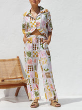 Carregar imagem no visualizador da galeria, Multicolor Printed Casual Holiday Ethnic Style Top Wide Leg Pants Suit