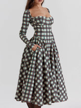 Load image into Gallery viewer, Red Tartan Corset Midi Dress