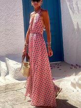 Laden Sie das Bild in den Galerie-Viewer, Polka Dots Print Back Lace-Up Swing Maxi Dress