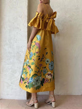 Laden Sie das Bild in den Galerie-Viewer, Marigold Printed Gathered Sleeve Pocketed A-Line Midi Dress