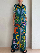 Load image into Gallery viewer, Unique Print Elastic Waist Pocketed Wide Leg Pants Set