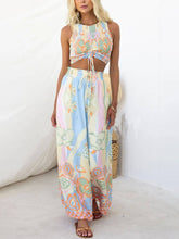 Carica l&#39;immagine nel visualizzatore di Gallery, Floral Print Smocked Adjustable Tank Top Drawstring  Wide Leg Pants Set